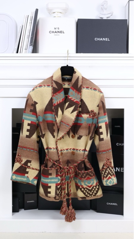 Ralph Lauren棕色毛呢图案两口袋外套
