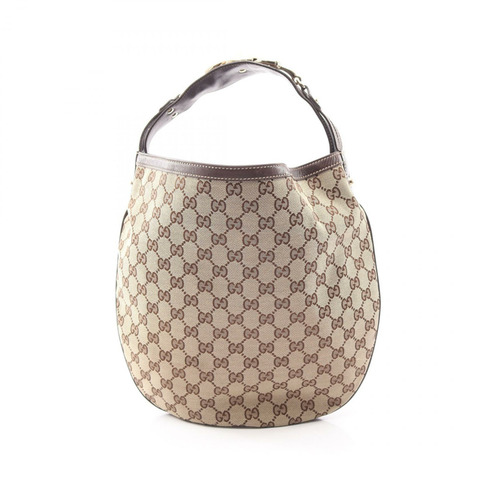GUCCI GG帆布馬銜扣手提包 170013 皮革 米色 棕色 二手 女士