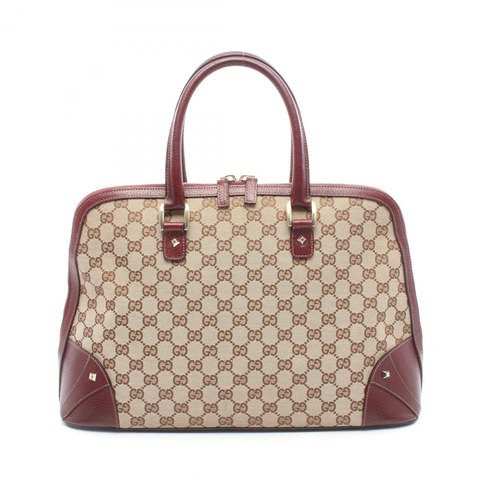 GUCCI GG帆布手提包 131024 皮革 米色 波爾多紅 二手 女士