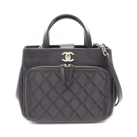 香奈兒 (CHANEL) 商務系列鏈條斜背包 A93750 黑色皮革金色五金二手