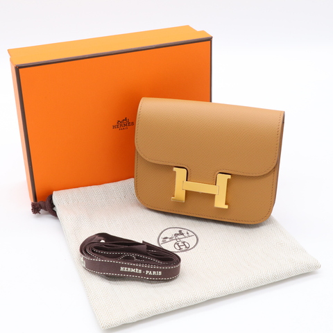 Hermès Constance Slim Biscuit 餅乾色  Epsom 小牛皮 金扣 短夾 皮夾