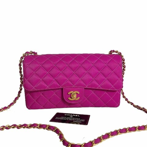 Chanel香奈兒雙C 扣菱格紋布面鏈條包