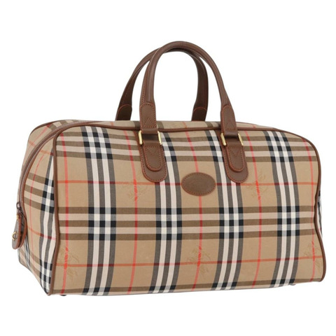 BURBERRY Nova 格紋波士頓包 帆布 米色 金色 正品 am12209V