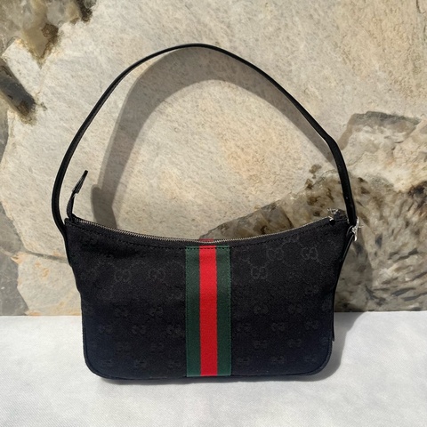 Gucci黑銀GG帆布Lunetta側背包