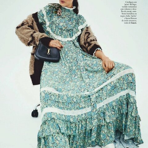 38號 ::GUCCI:: 綠色滿版碎花愛心鈕扣長袖洋裝 Blue Liberty Floral Print Cotton Crepe Maxi Dress S