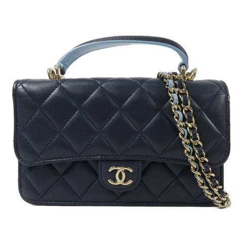 CHANEL 羊皮皮革Mini Flap Bag鏈帶手挽肩背兩用袋