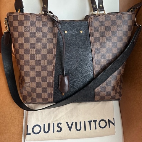 【專櫃真品】LV N44023 Jersey 棋盤格拼接黑色牛皮 兩用托特包／托特肩背兩用包