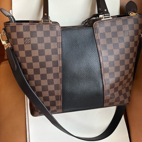 【專櫃真品】LV N44023 Jersey 棋盤格拼接黑色牛皮 兩用托特包／托特肩背兩用包