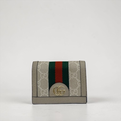 莉亞精品♡ Gucci 523155 燕麥色帆布短夾 二手美包