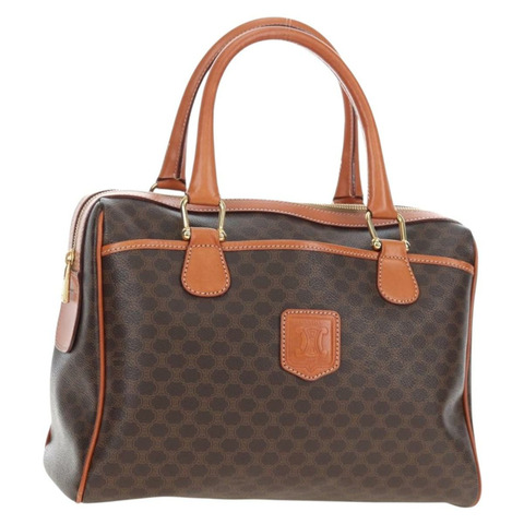 CELINE Macadam帆布手提包 PVC皮革 棕色 金色 正品 191820V