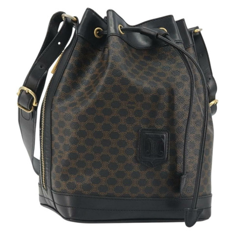 CELINE Macadam帆布肩背包 PVC皮革 黑色 金色 正品 191013A