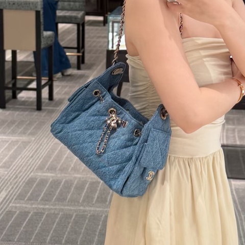 💎Chanel香奈兒｜26A 25bag mini 牛仔丹寧金扣斜挎包｜99新芯片款