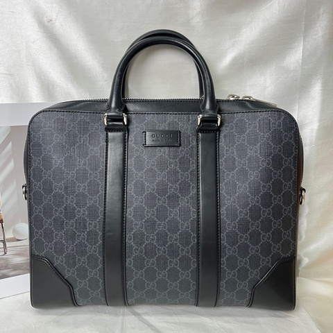 Gucci古馳男士公文包黑灰老花 黑標026  少肩帶