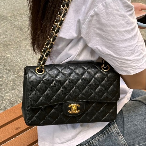 💎Chanel香奈兒｜黑金荔枝皮cf jumbo鏈條包｜閒置新 31開有卡