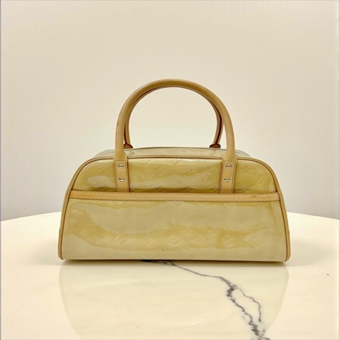 莉亞精品♡ LV M91103 壓紋漆皮保齡球包 黃色 二手