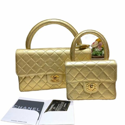 Chanel香奈兒雙C扣金色手提晚宴包子母包