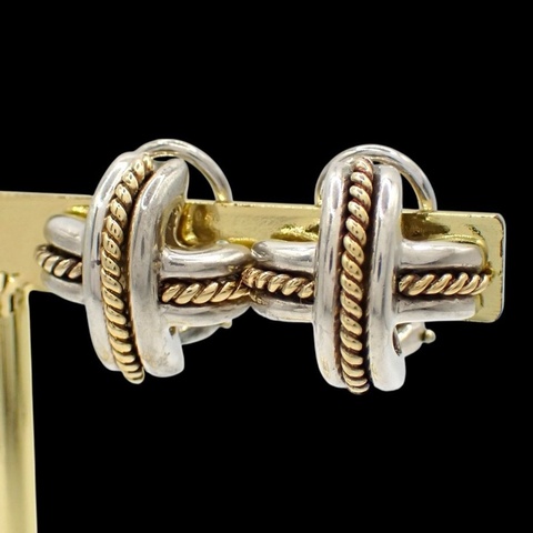 日本美品Tiffany & Co.十字耳夾 925 /K18