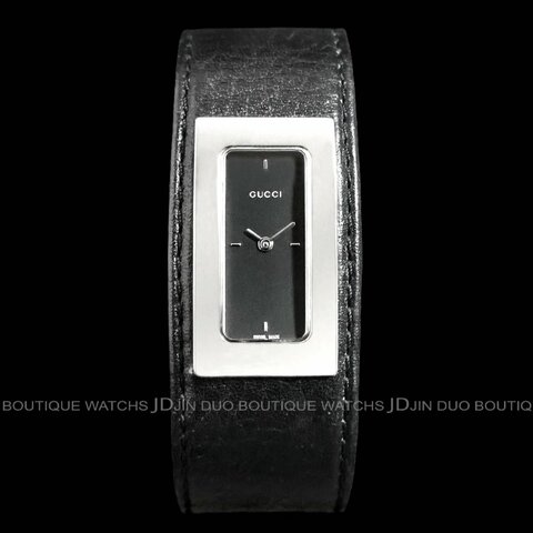 金鐸精品~2553 GUCCI古馳7800S系列長方形黑色皮環式石英女用腕錶