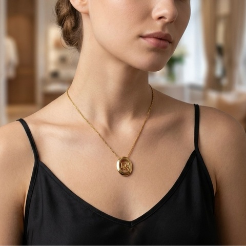 日本美品 Christian Dior Vintage 經典橢圓 Logo 金色項鏈