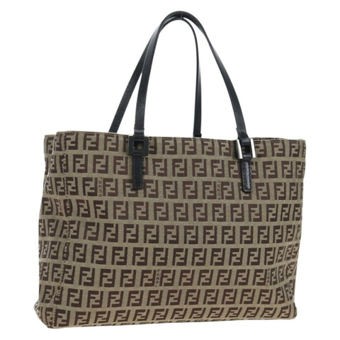 FENDI Zucchino帆布手提包 米色 銀色 正品 191868V