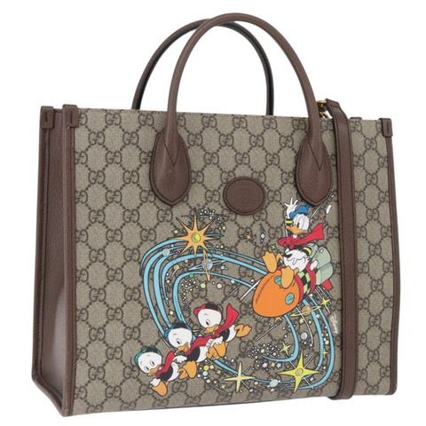 GUCCI GG Supreme 唐老鴨手提包 PVC 兩用 米色 金色 648134 正品 BA14327M