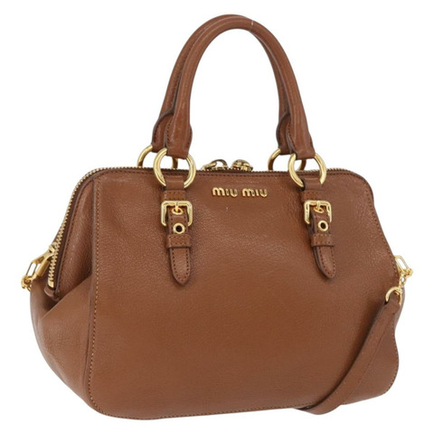 Miu Miu Madras 手提包 皮革 兩用 棕色 金色 正品 192697V