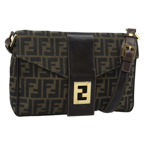 FENDI Zucca帆布單肩包 棕色/黑色 正品 193148V
