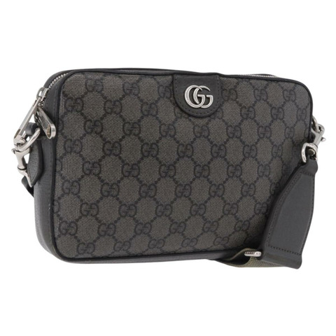 GUCCI GG Supreme 單肩包 PVC 皮革 灰色 銀色 699439 正品 ka5448A