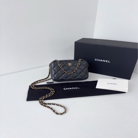 99新閒置Chanel 香奈兒 晶片款 trendy cc mini黑金荔枝皮 盒子相機包 15*11*6