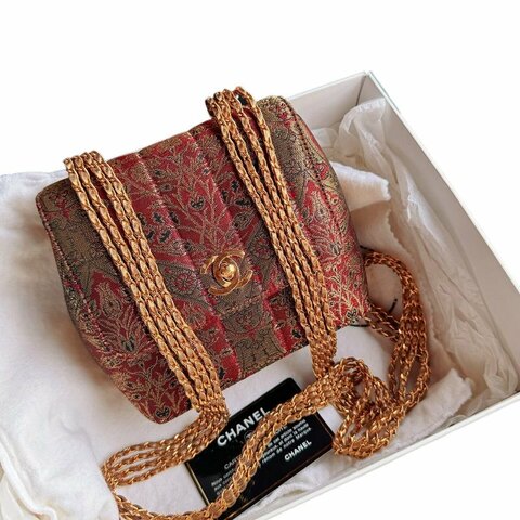 Chanel香奈兒西陣織雙C扣刺繡元寶鏈條包