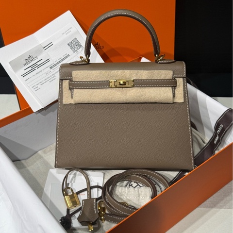 【售出展示💫拍下無效】Hermes/愛馬仕 Kelly25 大象灰金 B刻 Full Set大全套