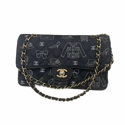 Chanel香奈兒雙C 扣牛仔塗鴉鏈條包