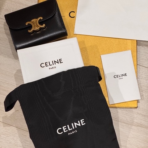 CELINE 凱旋門 短夾 黑色 金色Logo 附盒裝