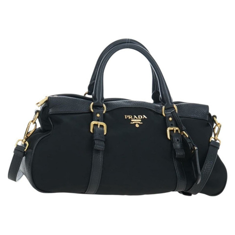 PRADA 尼龍皮革雙肩包 黑色 金色 正品 191870V
