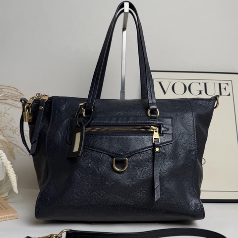 Louis Vuitton 路易威登 藍黑色 老花全皮壓紋托特包 手提單肩斜挎包（