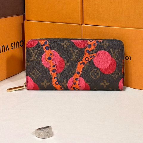 ✨超級稀有 LV 路易威登 Louis Vuitton 2015 限量 Monogram Ramages 珊瑚圓點印花 8卡零錢袋拉鍊長夾