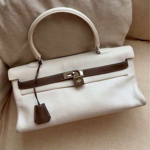 【漲價收藏系列✨非常罕見✨】愛馬仕 Hermes shoulder Kelly純白拼大象灰 框N刻