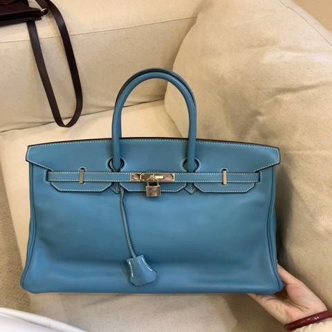 Hermes 愛馬仕birkin35牛仔藍銀扣 S皮 框K刻