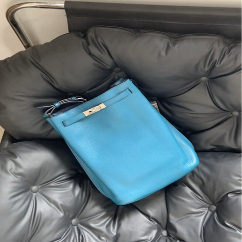 愛馬仕 Sokelly 26 孔雀藍 內里拼坦桑藍 框O刻