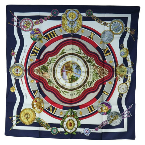 HERMES Carre 90 絲巾「la ronde des heures」海軍白色正品 ki6727M