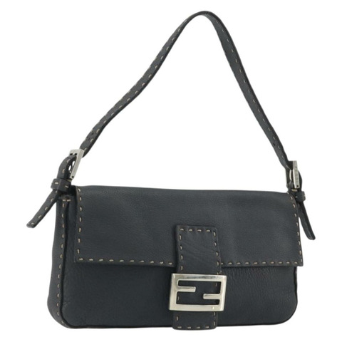 FENDI Celeria Mamma Baguette 單肩包 皮革 灰色 銀色 正品 yk20674M
