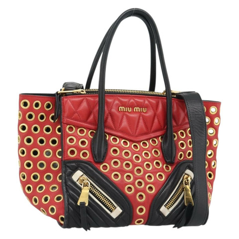 Miu Miu 手提包 皮革 2way 黑色 金色色調 正品 ka5388V