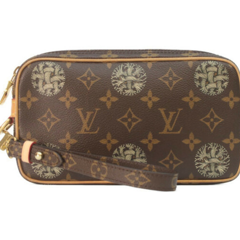 路易威登 x Christopher Nemeth M61323 Monogram Pochette Volca 手拿包，棕色配金色五金，女士款