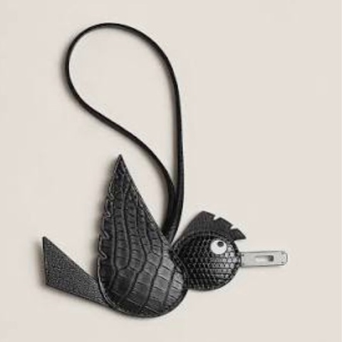 全新 HERMÈS 愛馬仕 鳥王Birdy 掛件 89 黑色 Noir (Black) 短吻鱷 霧面 蜥蜴皮 Epsom皮 Chevre山羊皮 銀扣