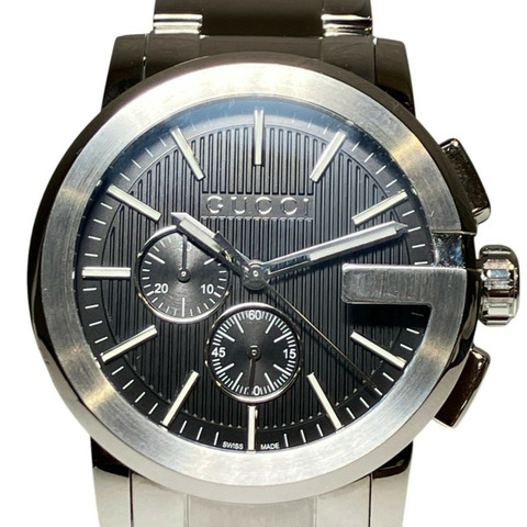 Gucci G-Chrono腕錶，總重170.8公克，不鏽鋼材質，石英機芯，黑色錶盤，101.2