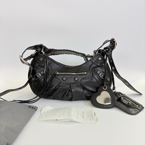 99新巴黎世家 Balenciaga Le Cagole mini 黑銀 黑色 銀扣 牛皮 水鑽鉚釘