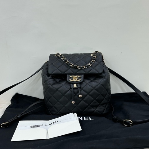 Chanel 香奈兒薩爾斯堡大中 黑色水波紋雙C扣雙肩包 24年 閒置有購證