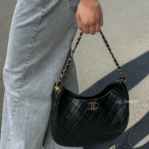 S5635-CHANEL 黑羊皮19釦HOBO腋下包