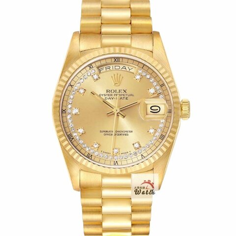 【大眾名錶】ROLEX 勞力士18238 Day-Date 蠔式日誌 18K全金 十鑽多層鑽面盤 大眾名錶G375