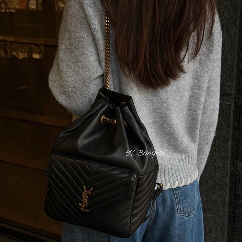 S5642-YSL JOE Backpack黑羊皮金釦後背包672609